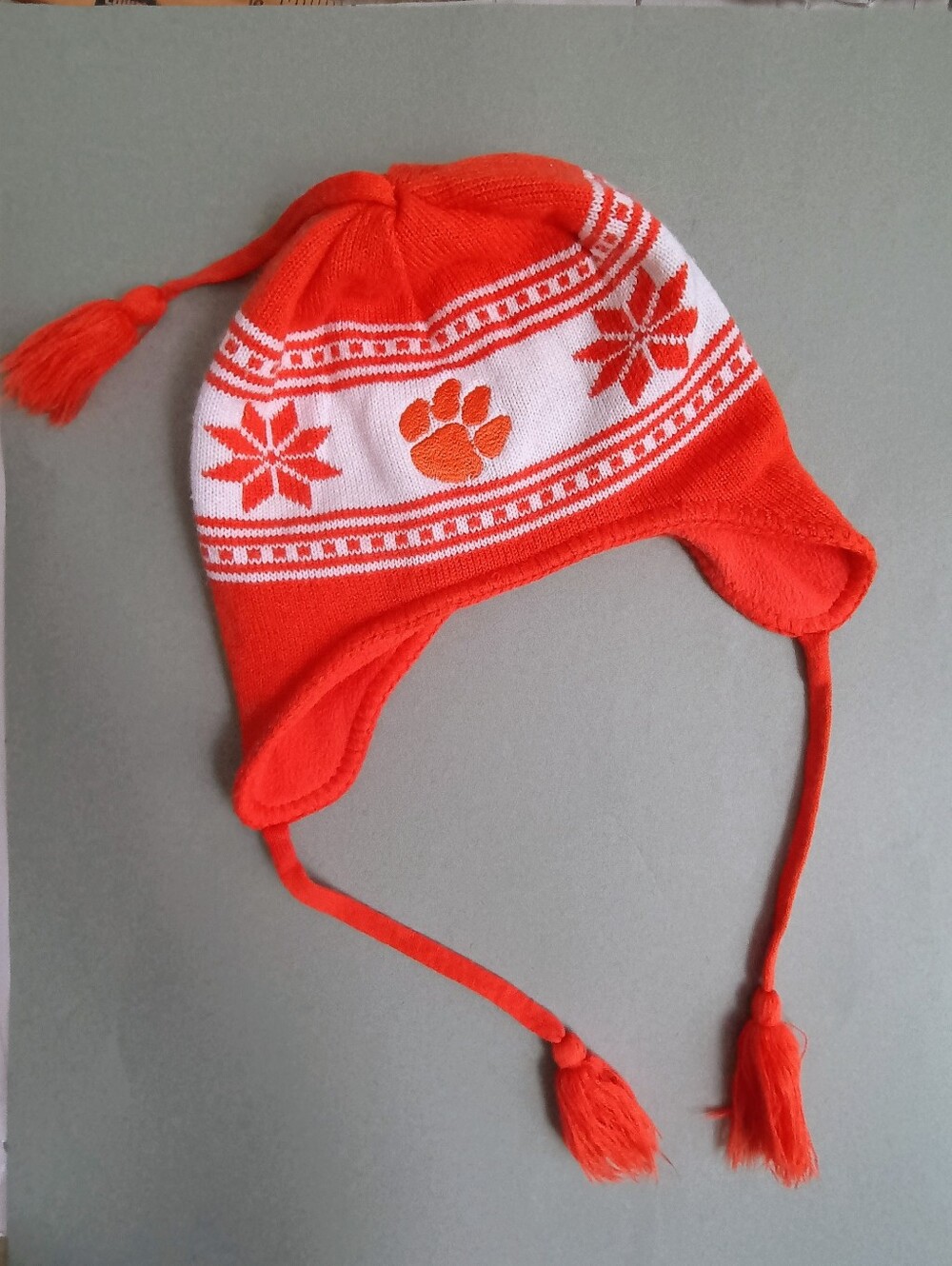 ❄️ Clemson Tigers Knit Earflap Winter Beanie Hat with Tassels Adult Fair Isle